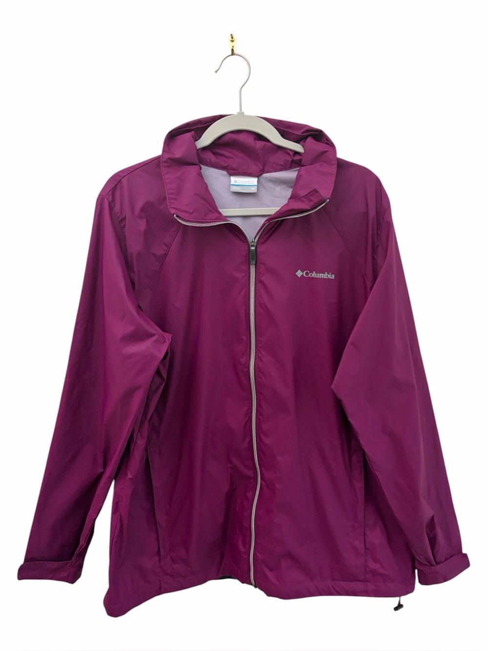 Columbia Packable Hiking Magenta Lightweight Hooded Windbreaker Size 1X